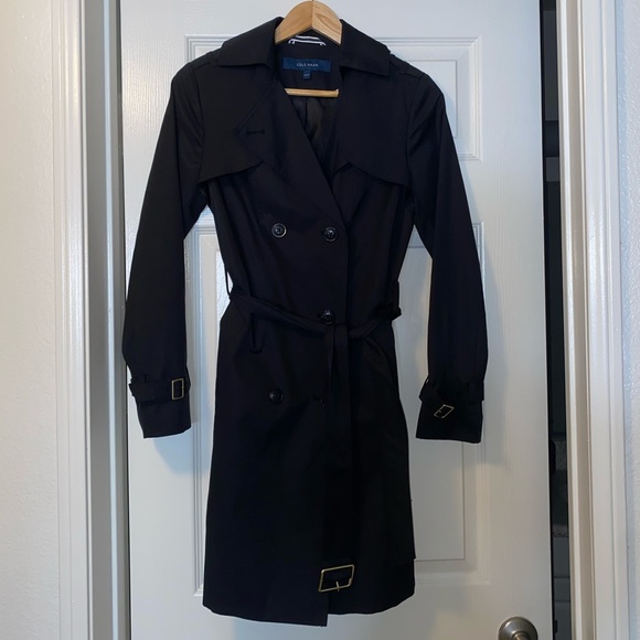 Cole Haan Black Trench Coat with Detachable Hood - Picture 3 of 9